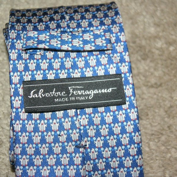Salvatore Ferragamo Blue Penguin Pattern Silk Tie - Picture 6 of 6